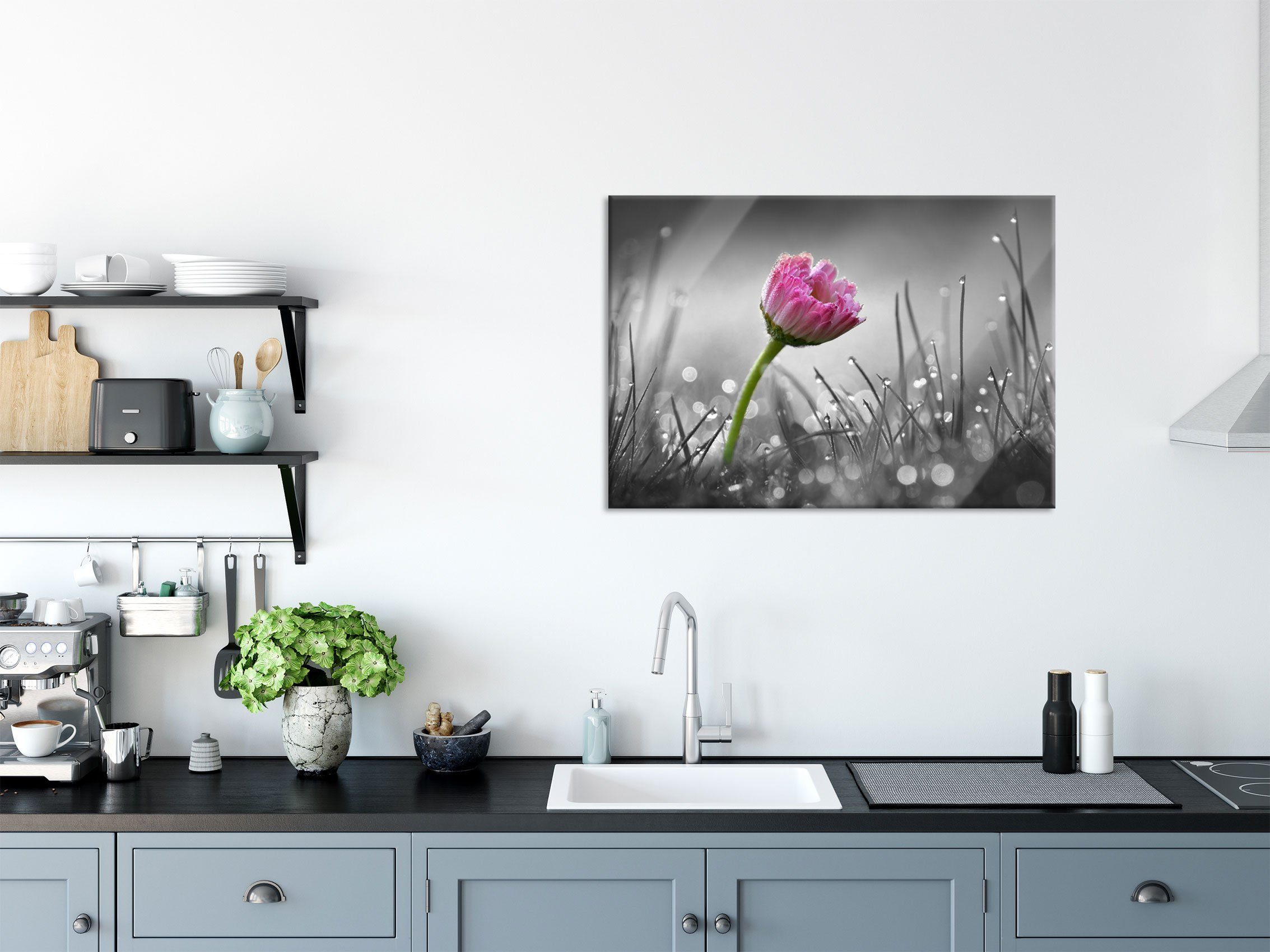Pixxprint Glasbild rosa Gänseblümchen im Gras, günstig online kaufen