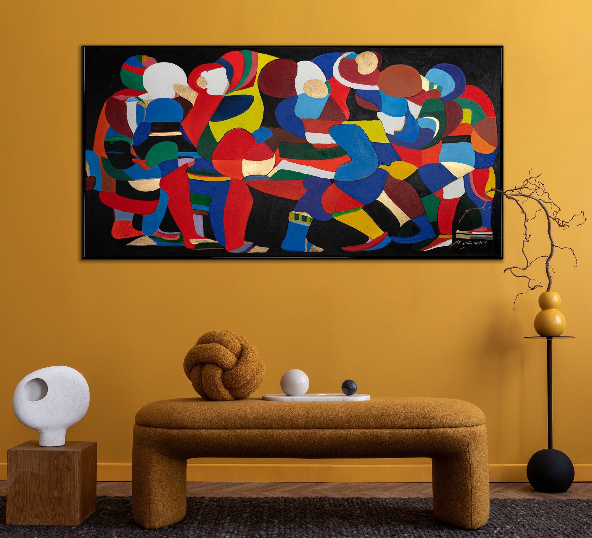 Abstraktion Formen, YS-Art in Rahmen der und Farben Gemälde Mit Schwarz Tänze