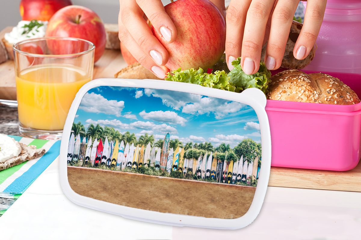 MuchoWow Lunchbox Surfbretter Brotdose Brotbox Kinder, für Snackbox, Mädchen, einer in Kunststoff, rosa Erwachsene, Kunststoff Reihe, (2-tlg)