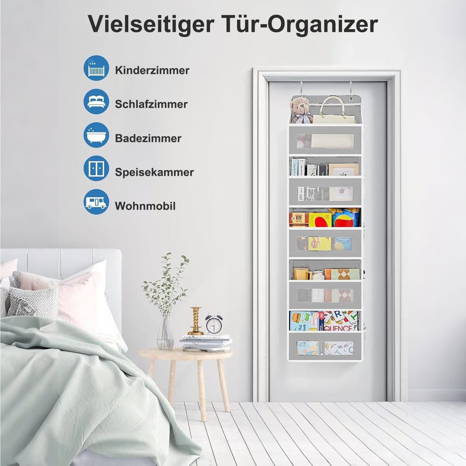 SURFOU Hängeregal Organizer Türorganizer Hängeorganizer Schuhaufbewahrung Hängend, fur Schlafzimmer, Buro, mit 5 Fächern Klarem Fenstertür Aufbewahrung Türhänger 2 Metallhaken