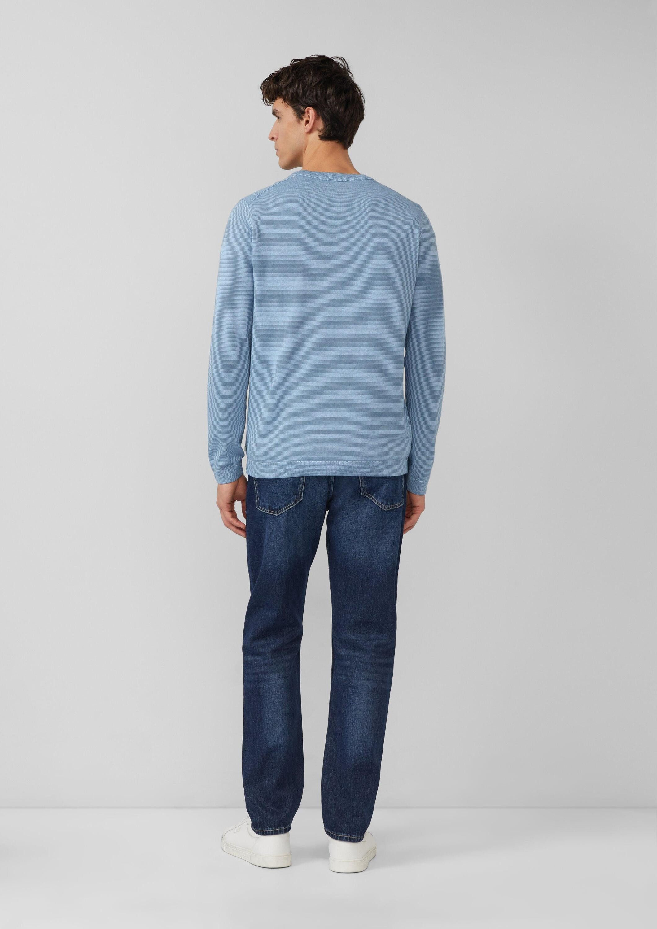 s.Oliver Sweatshirt Strickpullover Fein gestreifter Pullover mit Crew Neck und abgesetzten Bündchen