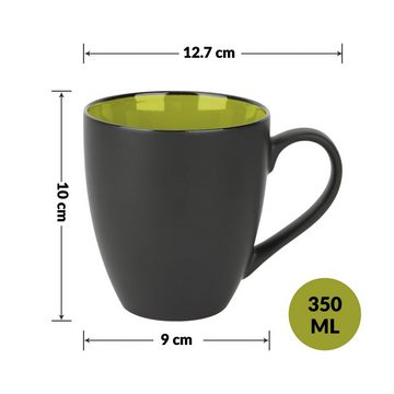 MiaMio Tasse MIAMIO - 6 x 350 ml Kaffeetassen Set Außen Schwarz Innen Farbig (Grün)