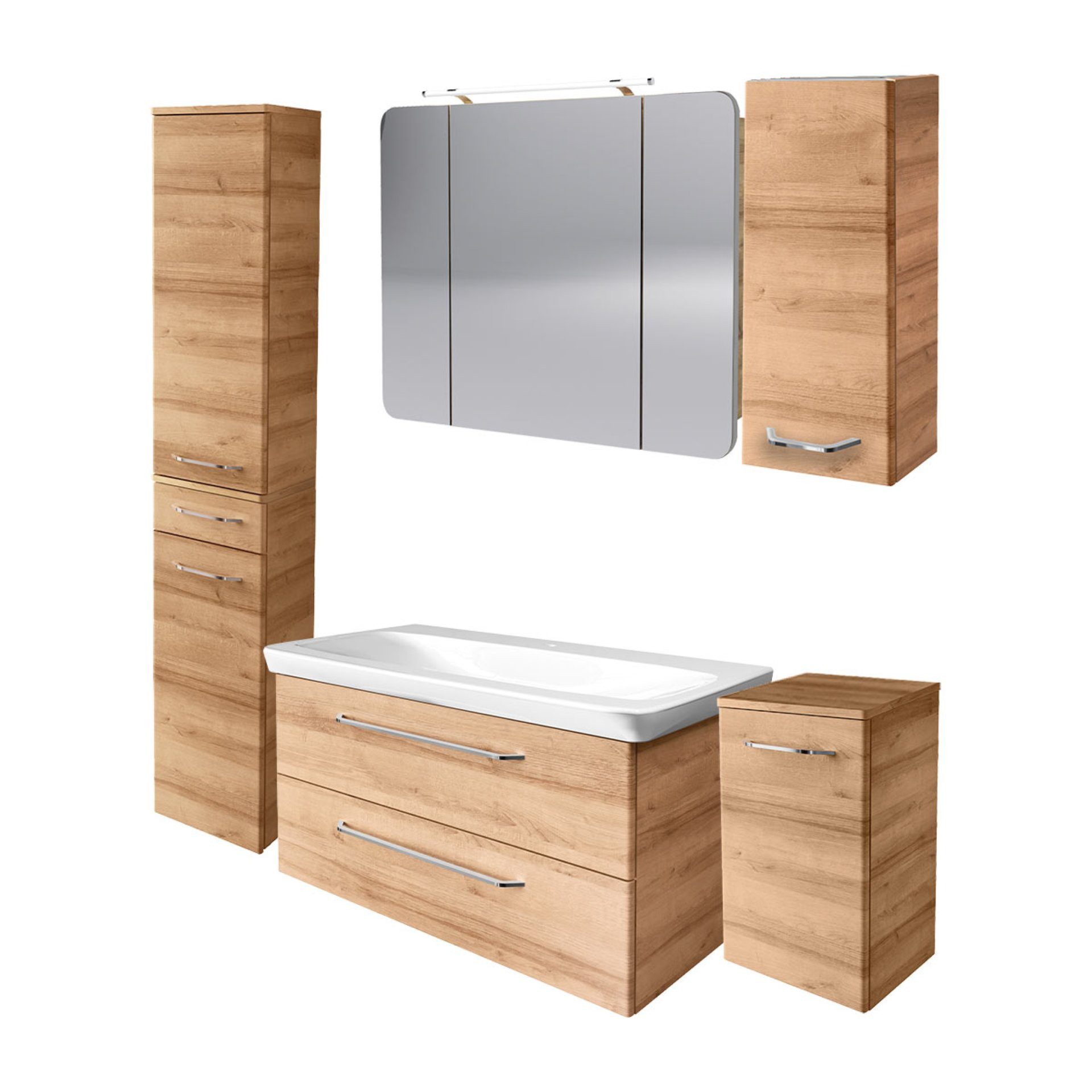 FACKELMANN Badmöbel-Set MILANO Badmöbel Set 6-teilig, 100 cm, Braun hell