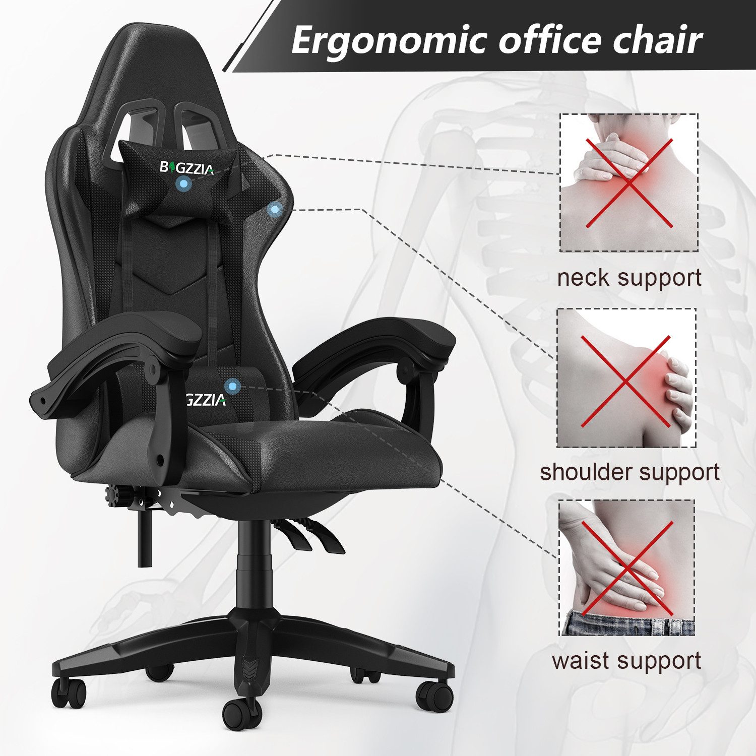 BIGZZIA Gaming-Stuhl Bürostuhl Ergonomisch mit Lendenkissen günstig online kaufen
