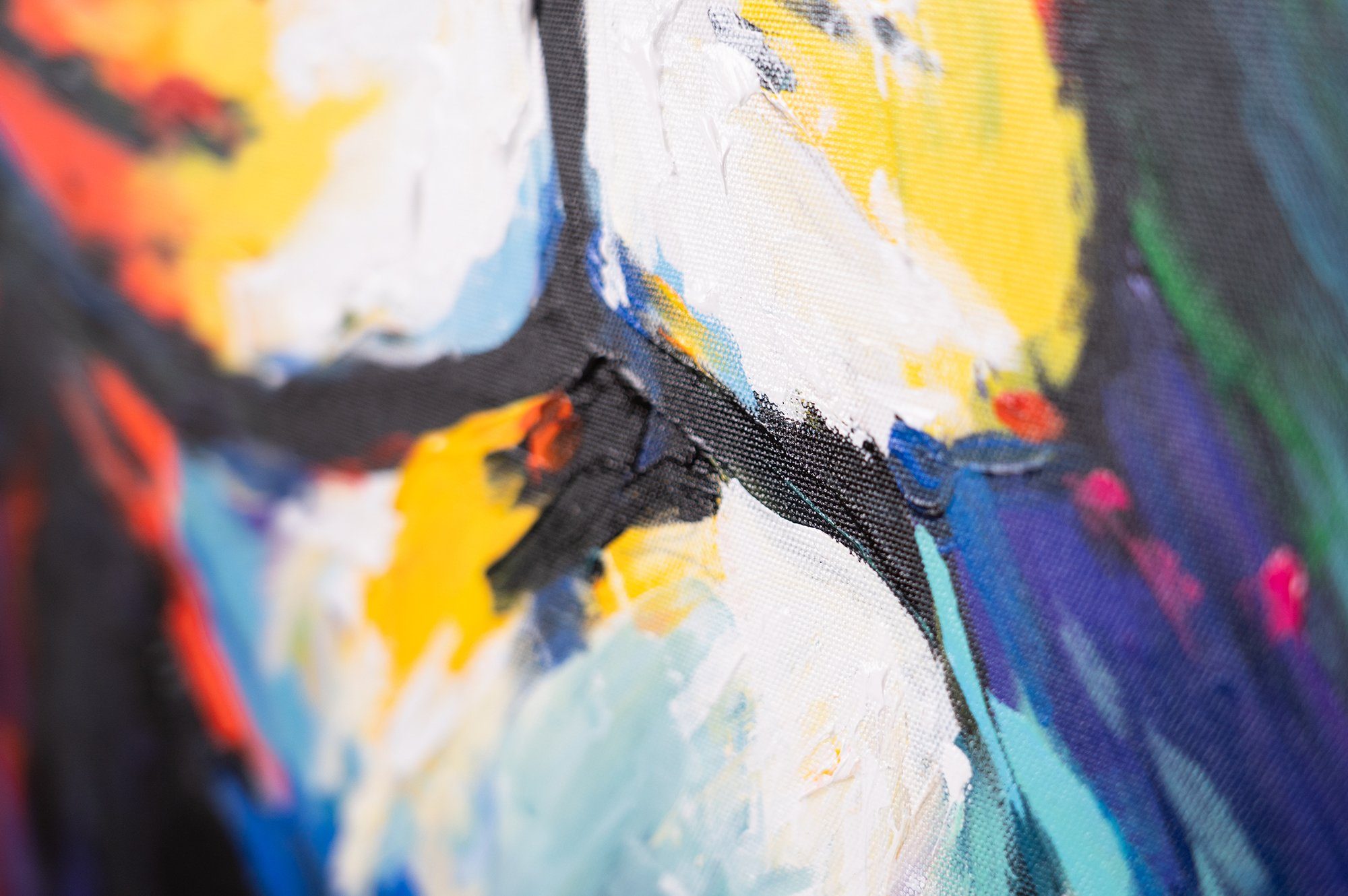 YS-Art Gemälde Abstraktion Löwengrazie, Blau Rahmen Mit in