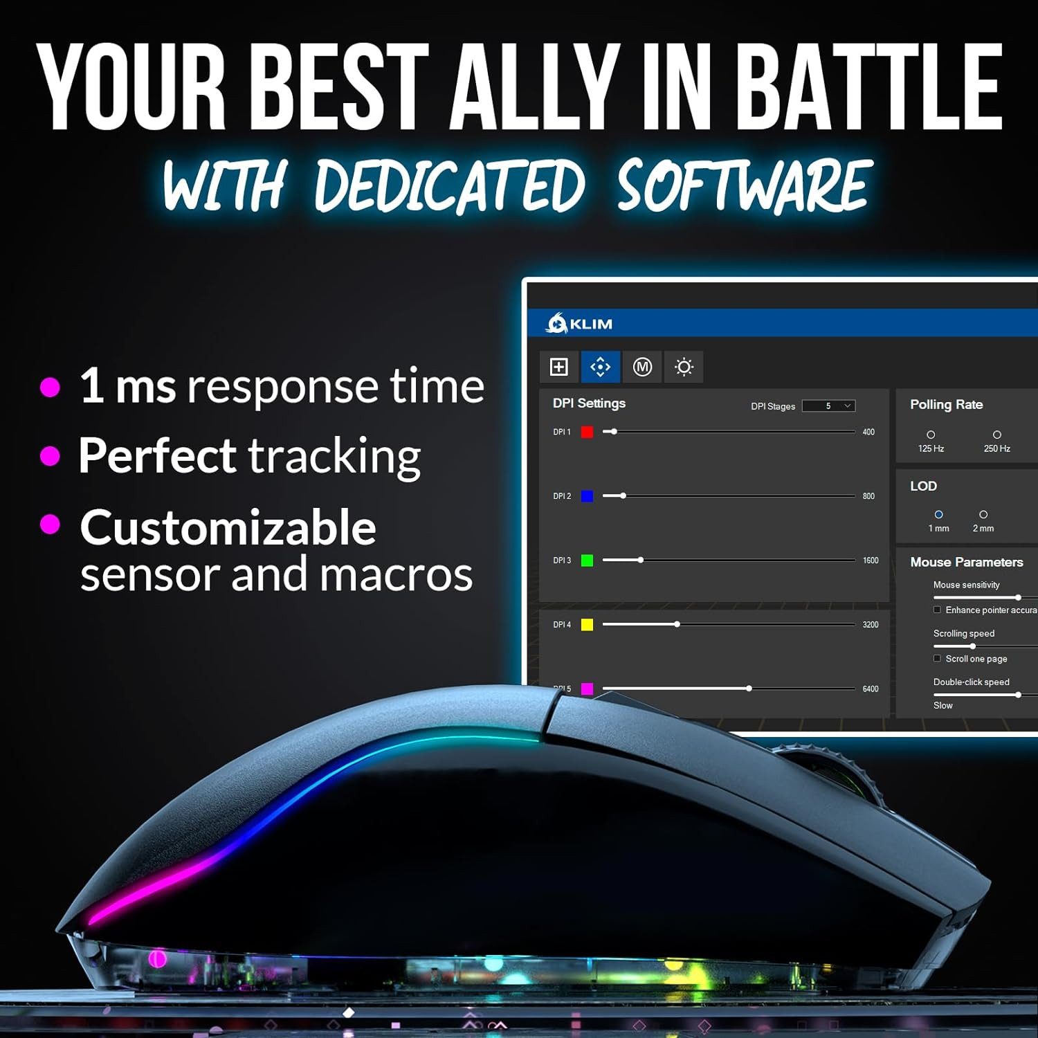 KLIM Blaze X Gaming-Maus (Bluetooth, kabellos mit Ladestation und RGB Beleuchtung)
