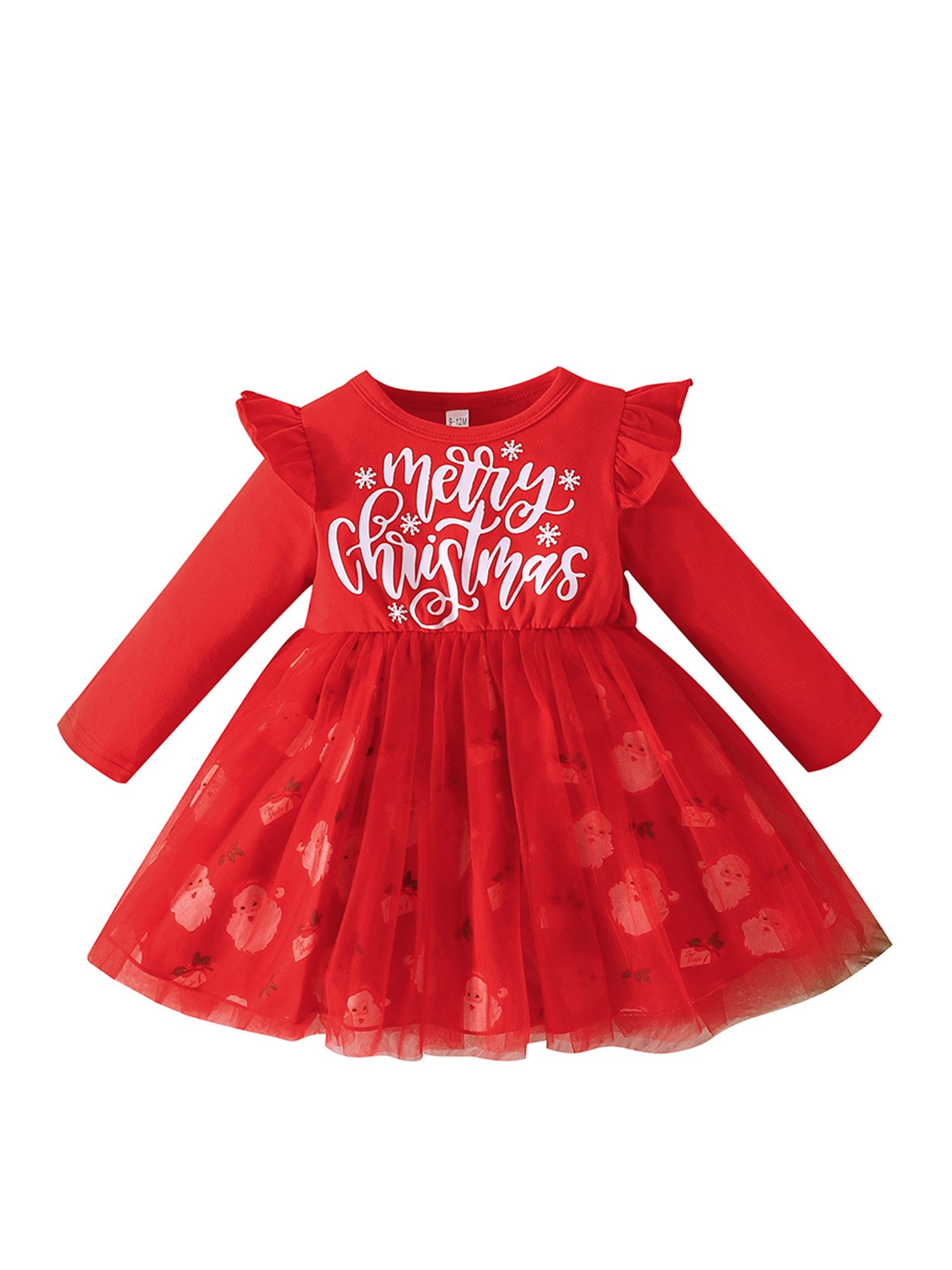 Lapastyle Partykleid Mädchen Weihnachts Tüllkleid mit Briefdruck und langen Ärmeln (1-tlg) A-Linien-Kleid mit Rüschen, Saum mit Cartoon-druck