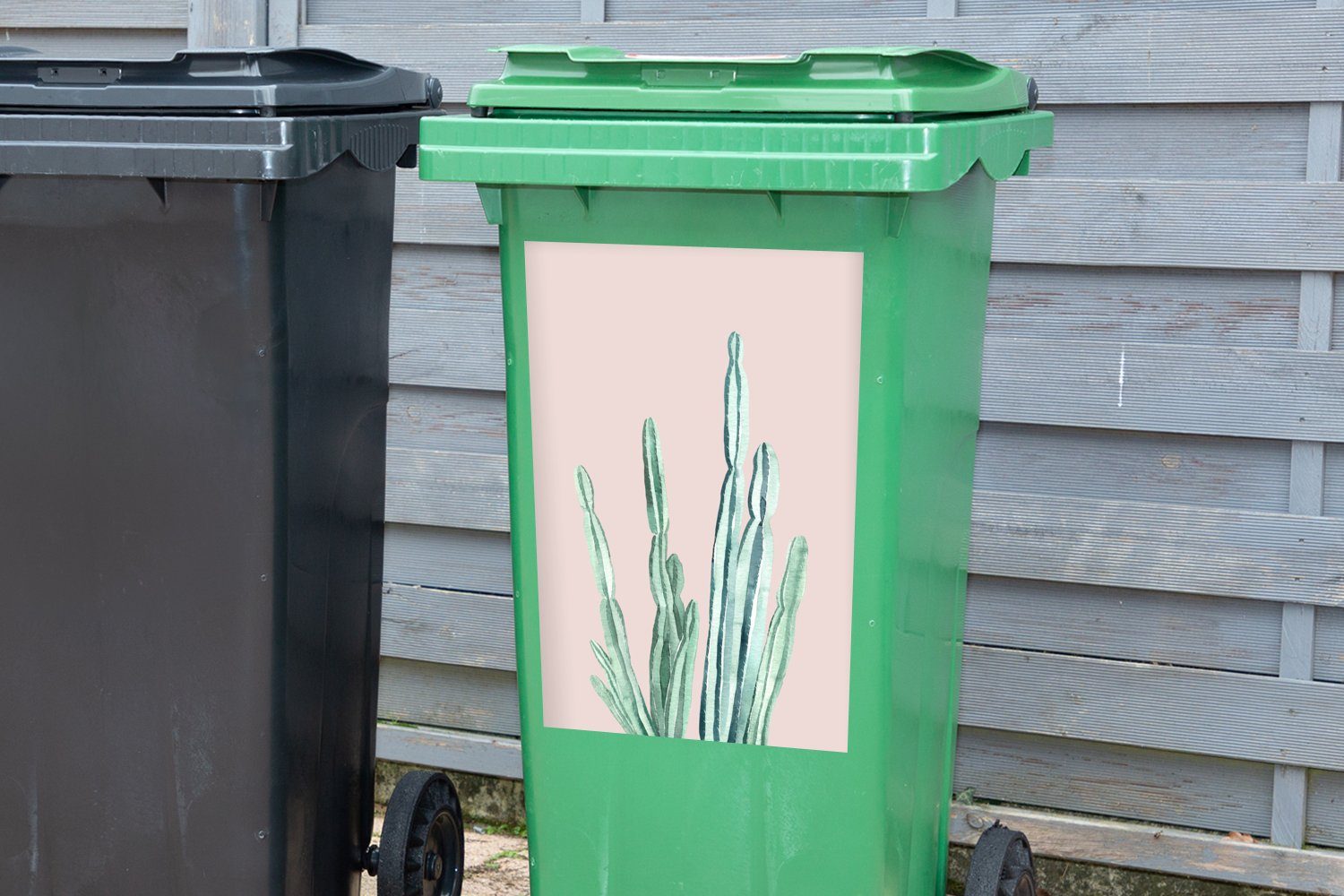 MuchoWow Wandsticker Rosa Container, St), (1 Mülltonne, Sukkulente Kaktus Mülleimer-aufkleber, Abfalbehälter Sticker, - 