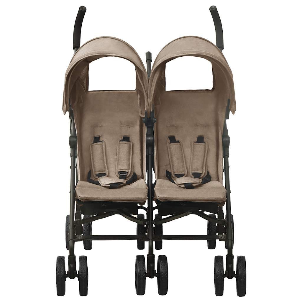 vidaXL Geschwisterwagen, Zwillingskinderwagen Taupe Stahl