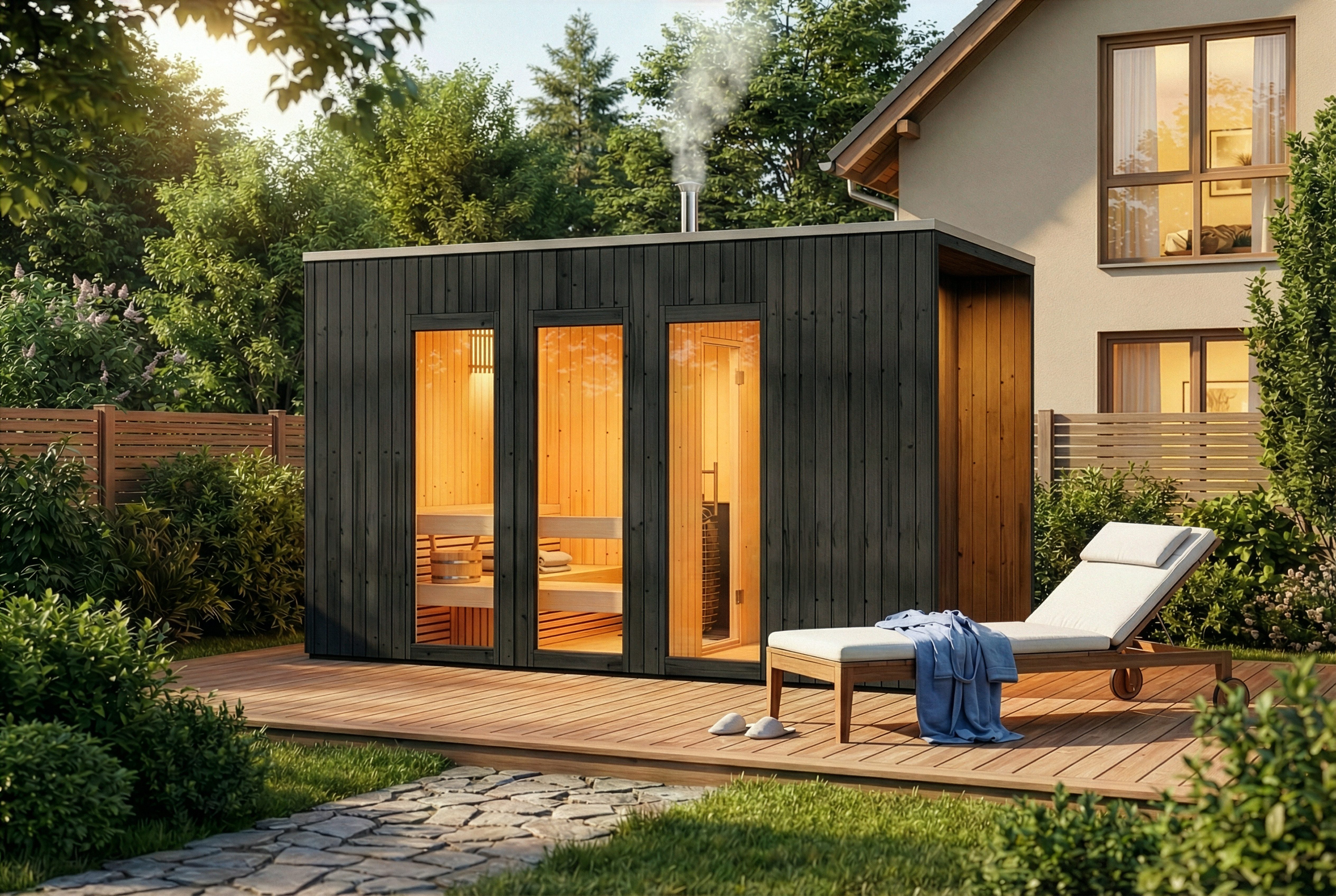 FinnTherm Saunahaus Tim, BxTxH: 210 x 382 x 239 cm, 72 mm, in Lasur Inkl. Fußboden