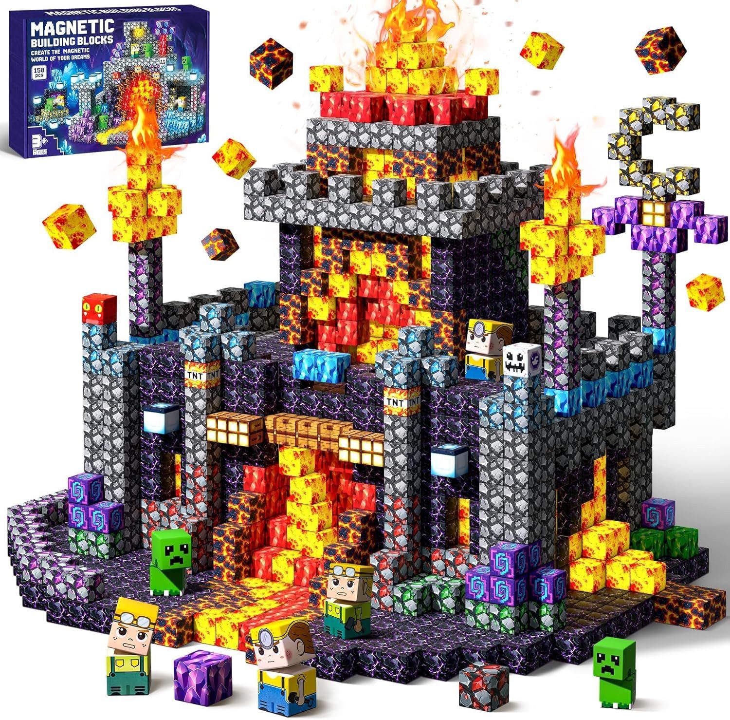 POPOLIC Magnetische Bausteine, Magnetbausteine ab 4 Jahre, 150 Teile Magnetspielbausteine, (1 St., Magnetische Bauwelt Spielzeug Magnetblöcke), für Kinder ab 4 5 6 7 8 9 10 Jahre