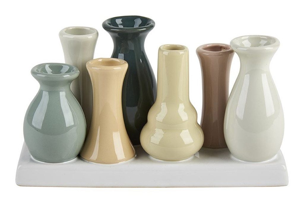 WestCraft Dekovase Handgefertigte kleine Keramik Deko Blumenvasen Set aus 7 Vasen in bunt (1 St), dekorative Keramikvasen auf festem Sockel, hübsche Mini Vase – Bild 2 von 5