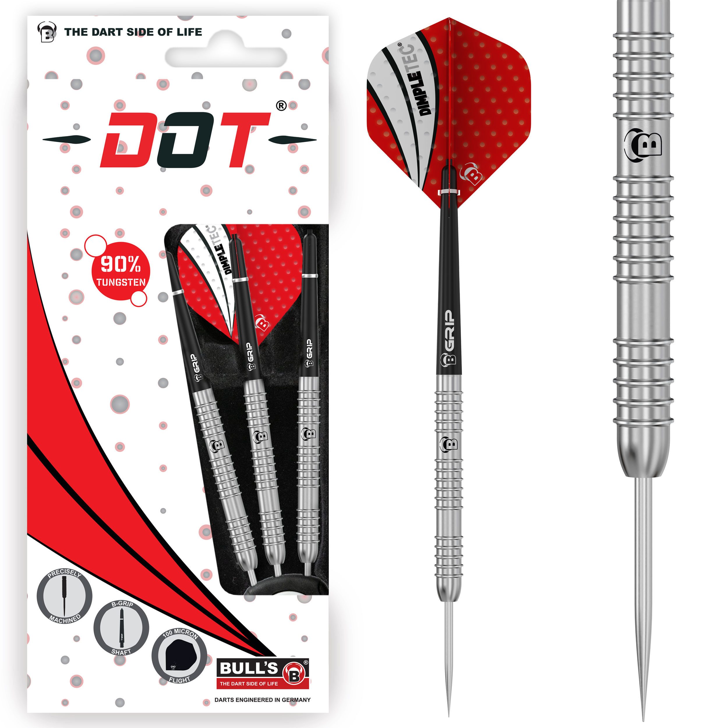 Dartpfeil Bull´s Steeldarts DOT D8, 90% Tungsten, 21g., Silber