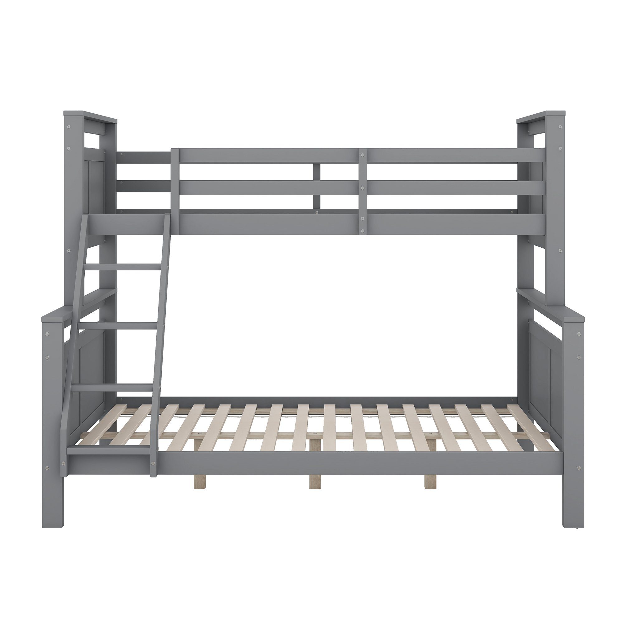 OKWISH Bett Kinder Holzbett Etagenbett, (mit Grau in 2 90(140)x200cm für Ohne Leiter umbaubar Sicherheitsgeländer, Betten), und Matratze getrennte