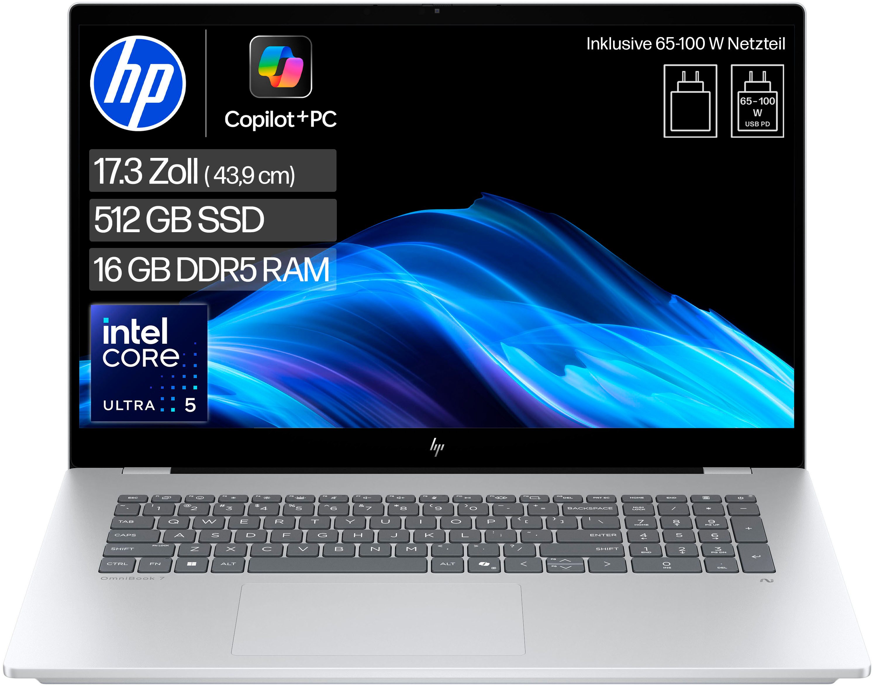 HP OmniBook 7 NGAI 17-dc0550ng Notebook (43,9 cm/17,3 Zoll, Intel Core Ultra 5 226V, ARC 130V, 16 GB, 512 GB SSD)