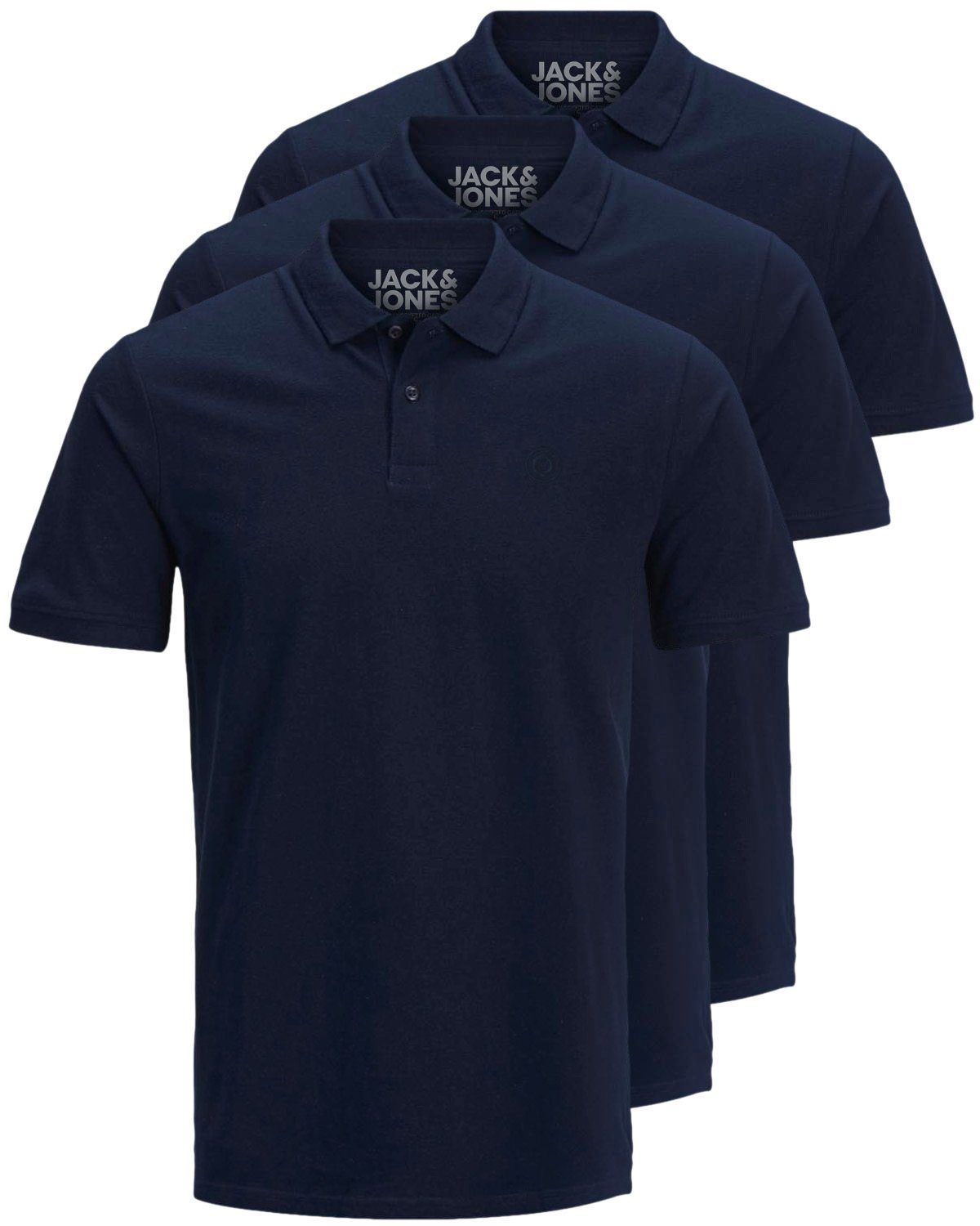 Jack & Jones Poloshirt Basic (3-tlg., 3er Pack) slimfit / figurbetont geschnitten blau