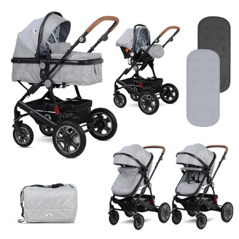 Lorelli Kombi-Kinderwagen Kombikinderwagen Lora 3 in 1, Autositz Tragetasche Sportsitz Fußabdeckung