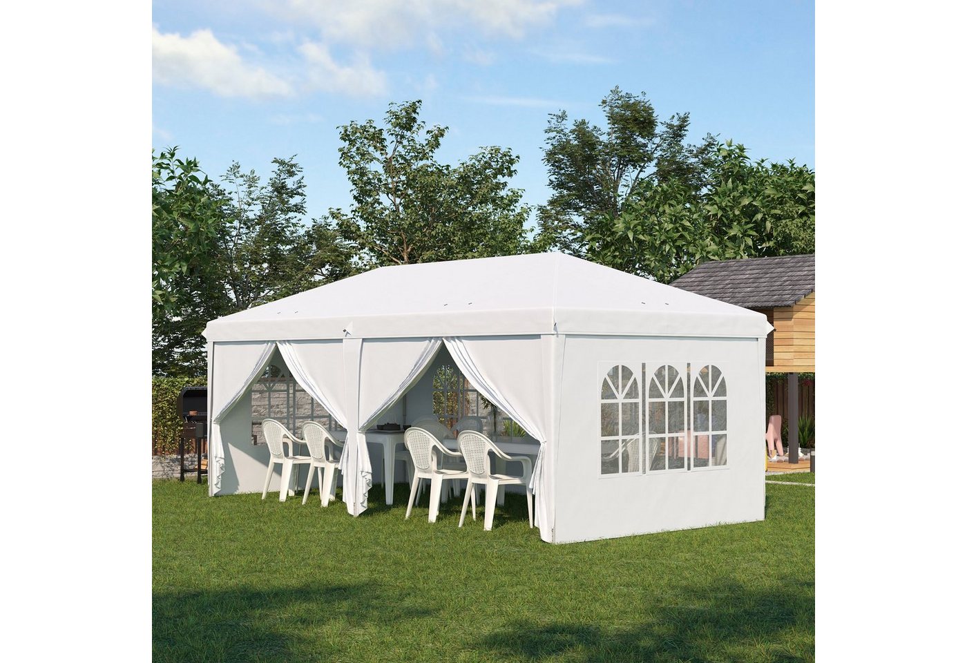 Thumbnail - Outsunny Faltpavillon Partyzelt, Bierzelt mit Fenster, Reißverschlusstüren, mit 4 Seitenteilen, (Gartenpavillon, Pavillo...