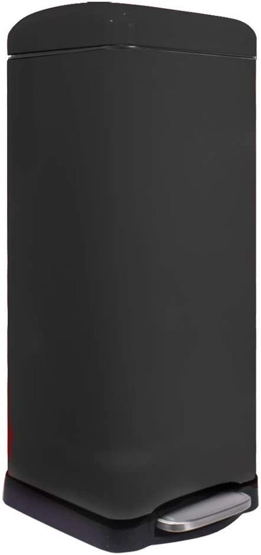 ADOB Mülleimer Pedal Abfalleimer rechteckig mit 30 L Fassungsvermögen SCHWARZ MATT, Deckel schliesst leise, Innenbehälter herausnehmbar