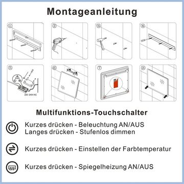 AQUABATOS LED-Lichtspiegel LED Spiegel Wandspiegel Badezimmerspiegel (LED Badspiegel 140x70 100x70 cm mit Beleuchtung Lichtspiegel LED Spiegel Kosmetikspiegel Rasierspiegel Bad Spiegel mit licht beleuchtet 3 Lichtfarben, IP44, Energiesparend), Dimmbar, Beschlagfrei, Memory-Funktion, Spiegelheizung