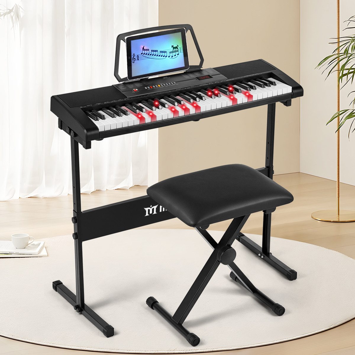 MUSTAR Digitalpiano 61 beleuchtete Tasten mit Touch-Funktion, Tragbares E-Piano (mit Klavierhocker), mit intelligentem Unterricht, Ständer, Hocker, Kopfhörer &  – Bild 5 von 5