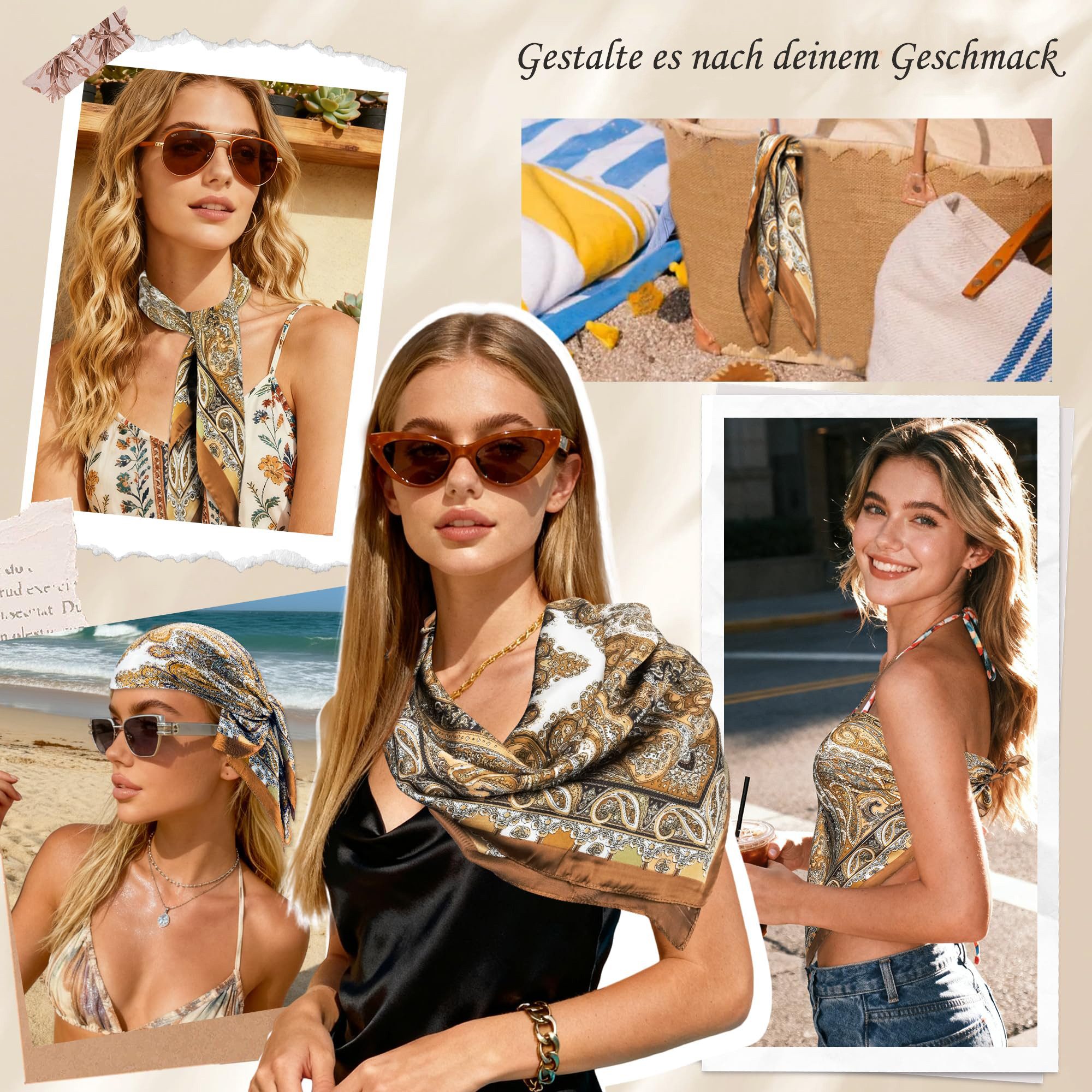 Zaewry Seidentuch Damen Seide Gefühl Schal Halstuch Schal Frauen Scarf Bandana, (1-St), Taschentuch Ansatz Handgelenk