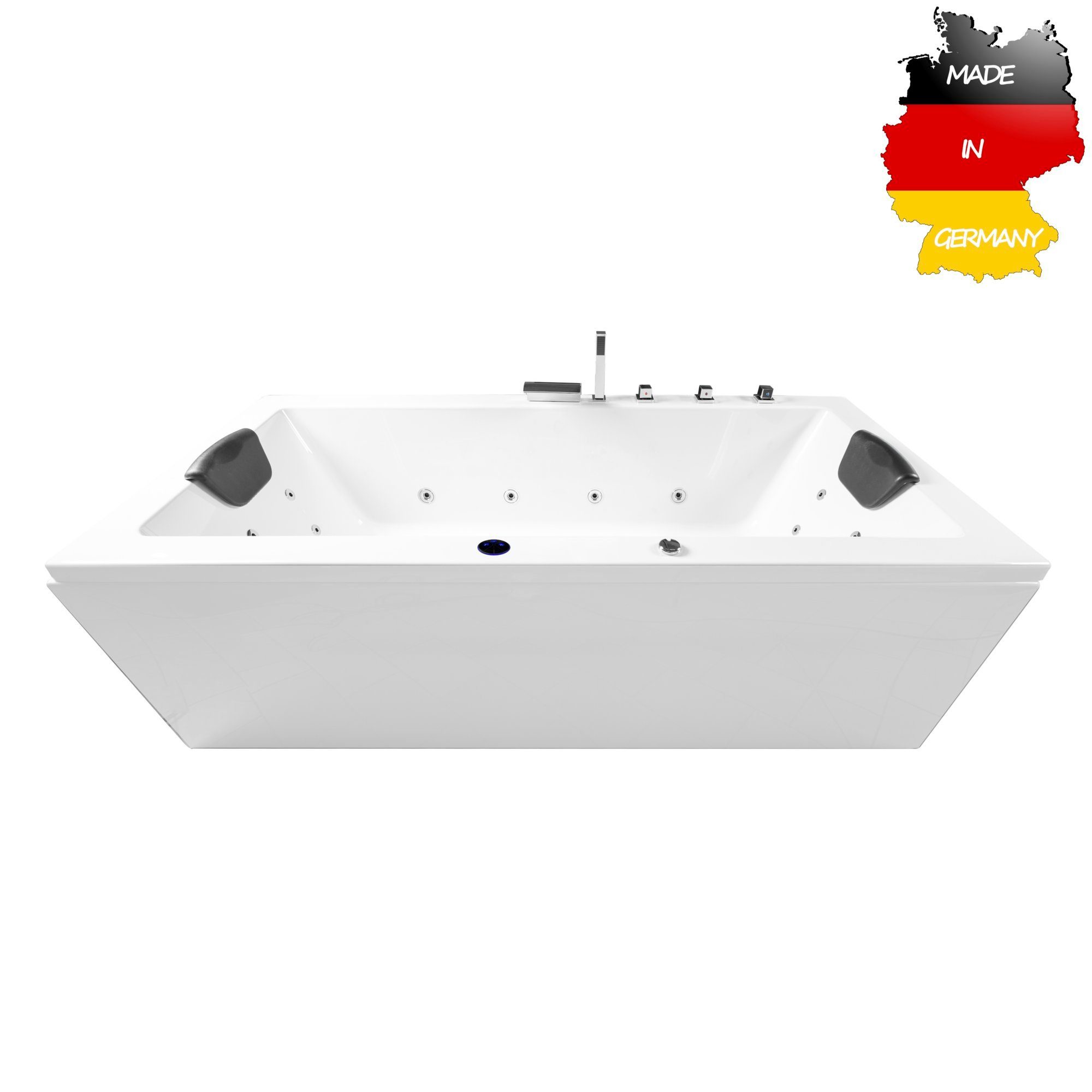 Basera® Whirlpool-Badewanne BASIC Indoor Whirlpool Badewanne Naxos 140 x 75 cm, (Komplett-Set), mit 16 Massagedüsen, Wasserfall, LED