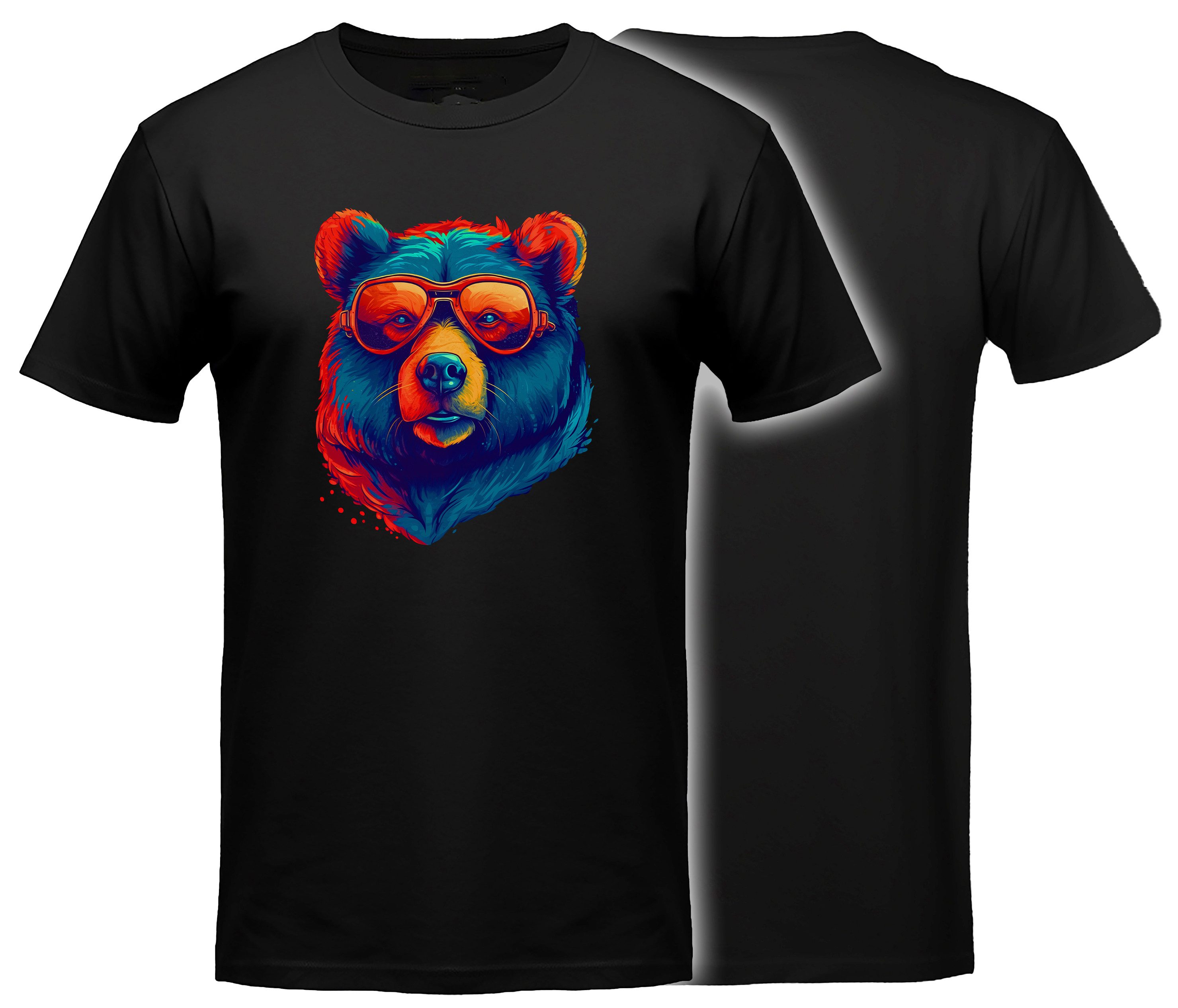 MyDesign24 T-Shirt Herren und Damen Shirt - Cooler neon Bär Kurzarm T-Shirt schwarz Regular Fit Gr.M i653