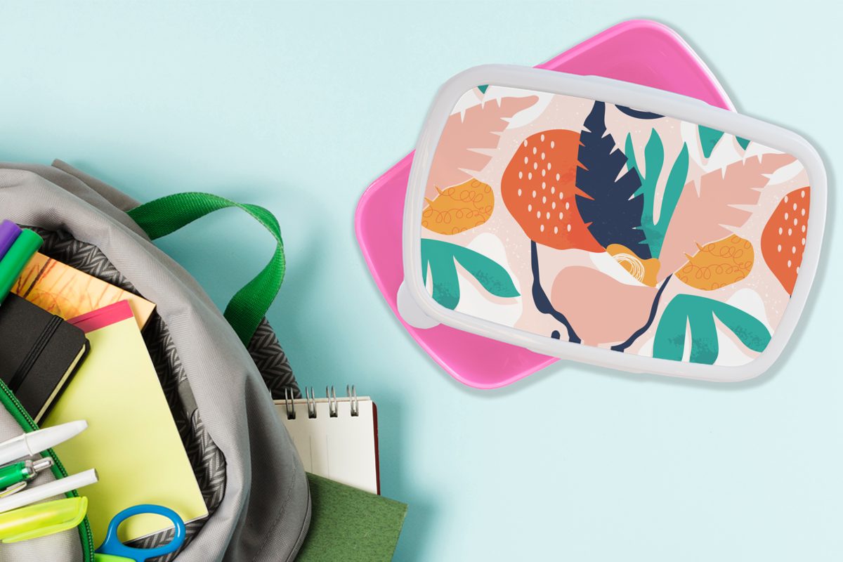 - Muster, Blätter Mädchen, Farben Snackbox, Erwachsene, Kunststoff, Kunststoff Brotdose Lunchbox - MuchoWow rosa für Brotbox (2-tlg), Kinder,
