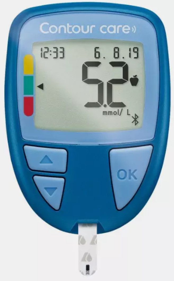 Ascensia Diabetes Care Blutzuckermessgerät CONTOUR®CARE, kompakte Größe und hohe Speicherkapazität, automatische Blutzuckeranalyse, Blutzuckermanagement, smarte Diabeteskontrolle, Präzise Messergebnisse, in mgdl oder mmol