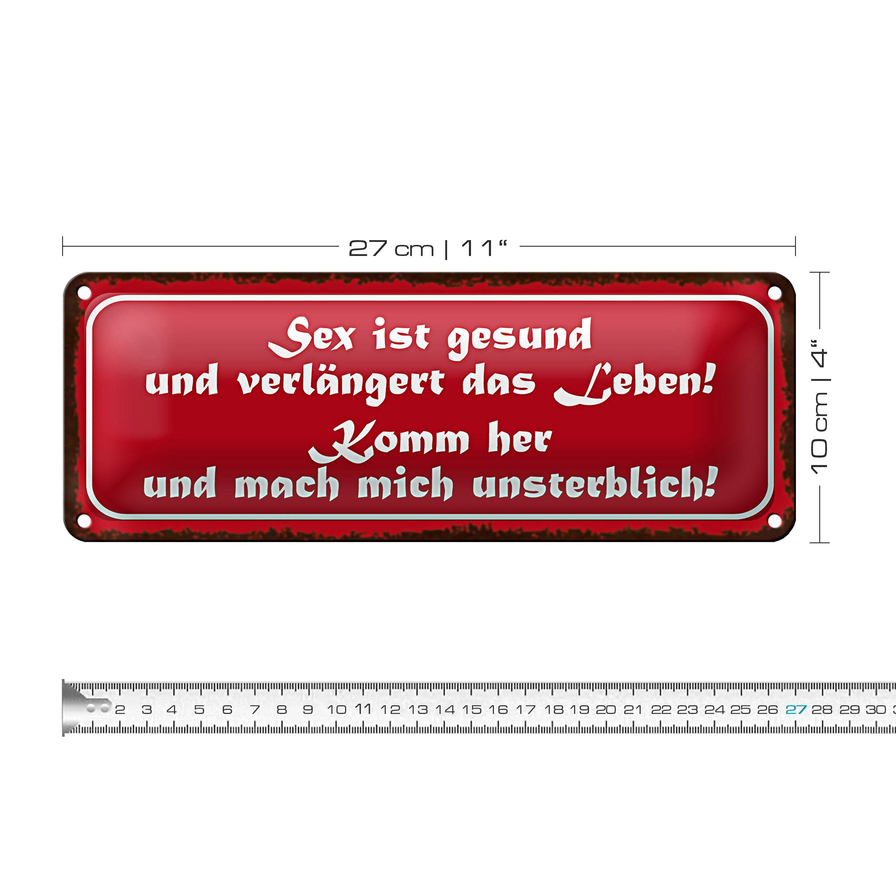 Roomando Metallschild Blechschild Spruch 27x10cm Sex ist gesund verlängert Leben Dekoration
