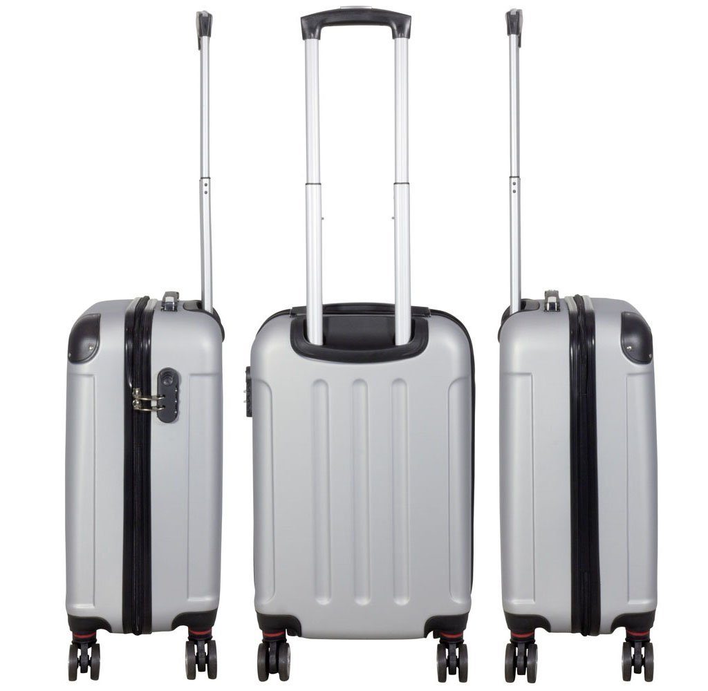 4x hoch & Hartschalen-Trolley um 4x Hartschalen-Trolley MONOPOL® Valis, & Teleskopgriff & ABS M-L-XL Qualitäts-Zahlenschloss Hartschalenkoffer 360° beidseitig mit Doppelrollen, drehbar Reisekoffer Hartschale Qualitativ Doppelrollen packbar Suitcase