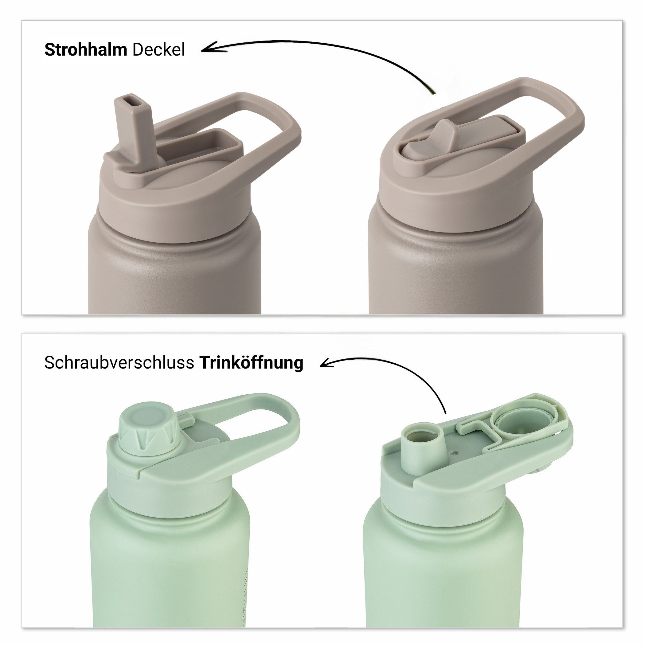 Vinsun Isolierflasche Edelstahl Trinkflasche 750ml Strohhalm - 2 Deckel Thermoflasche, BPA frei, doppelwandig, auslaufsicher, bruchsicher, geruchsneutral – Bild 3 von 5