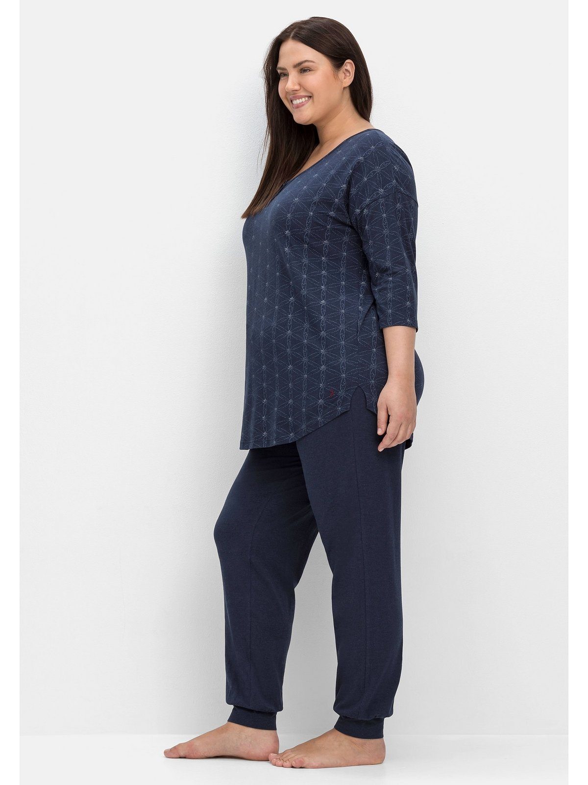Sheego Pyjama Große Größen Set 3/4-Arm-Shirt Hose und (Set) aus