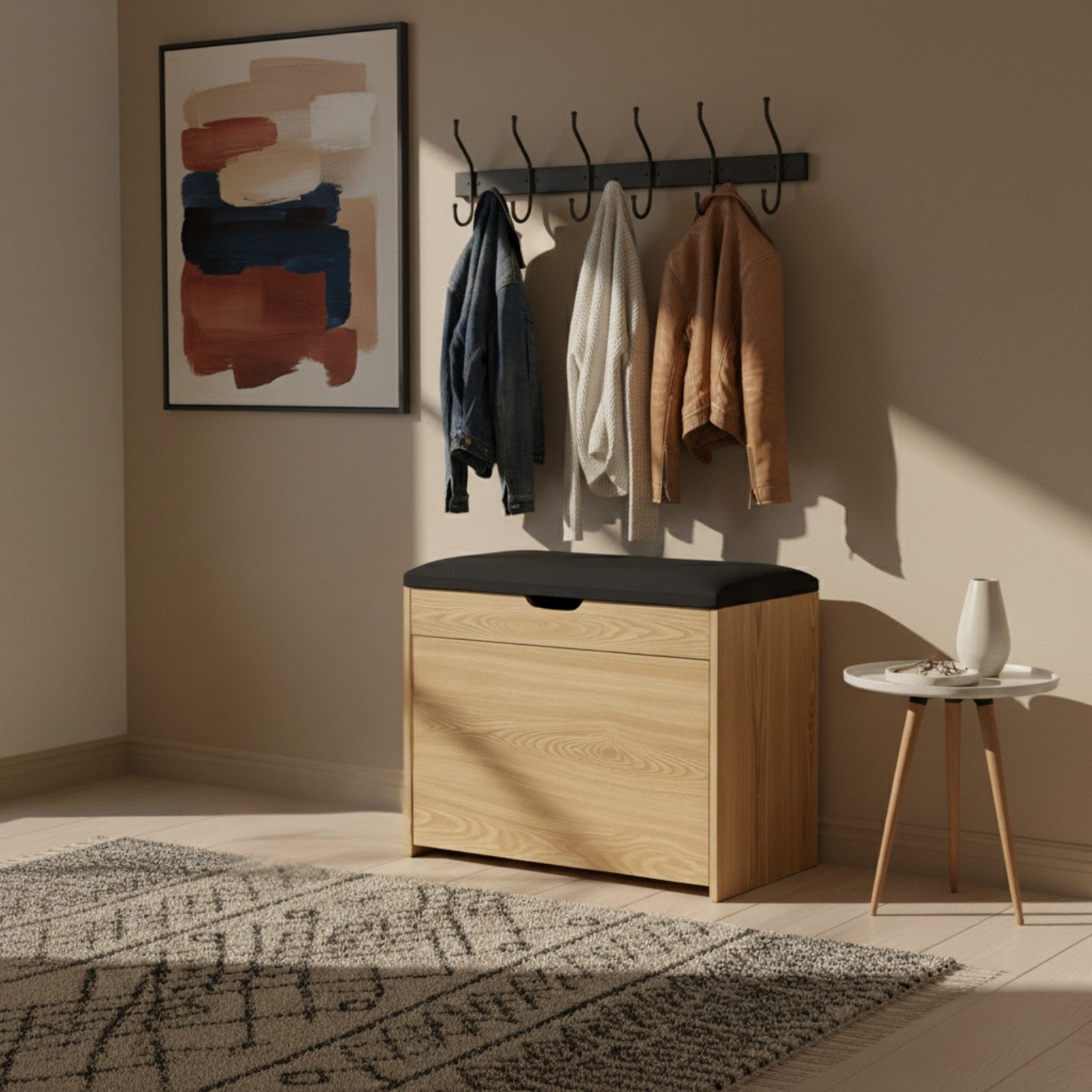 BOXIMO Schuhschrank Shoe cabinet with seating and pull-out shelves VAULT, 57 x 30 x 53 cm (Schuhschrank VAULT mit Sitzbank)