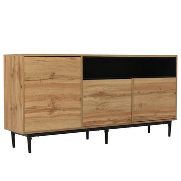 Ulife Sideboard aus Holz mit drei Türen und Regalen,160 x 35 x 76 cm