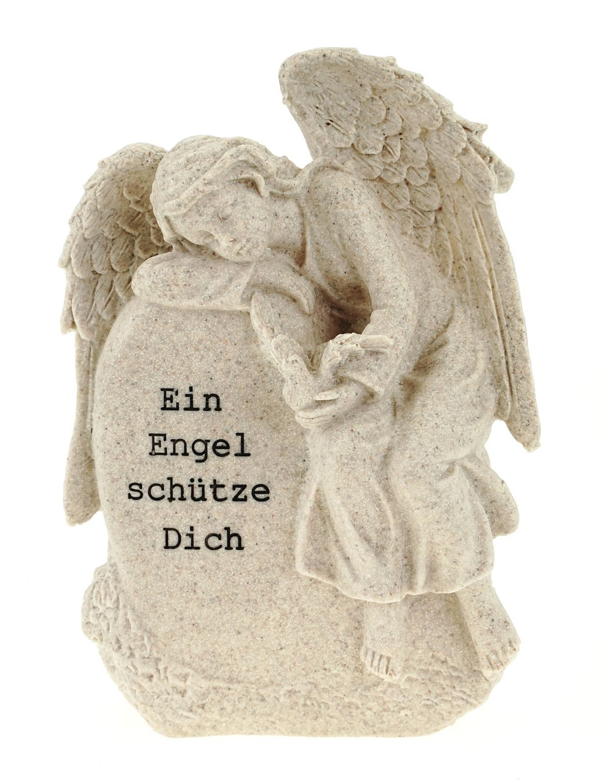 Udo Schmidt Bremen...das Original Engelfigur Engel auf Stein mit Taube "Ein Engel schütze Dich" Grabartikel Trauer