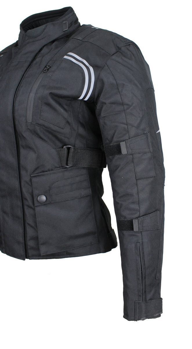 Alpha Speeds Motorradjacke Damen Motorrad Textil Jacke Biker wasserdicht Jacke mit Protektoren (Innenjacke ist trennbar: All Season) Reflektierende Elemente, SLIM, Schwarz