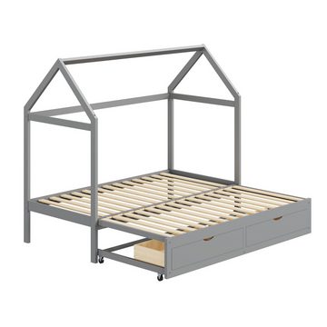 Ulife Kinderbett ausziehbares Stauraumbett Schlafsofa 90/180 x 190 cm mit 2 Schubladen