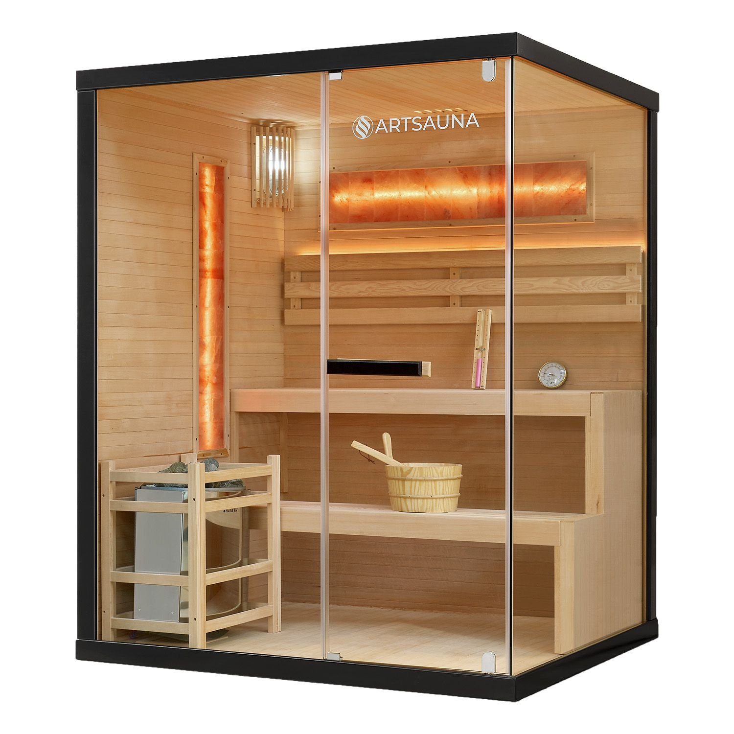 Artsauna Sauna Vantaa 150, BxTxH: 150 x 140 x 190 cm, 5 mm, 2 große Salzsteine, Ambientebeleuchtung, inkl. Ofen und Saunasteine