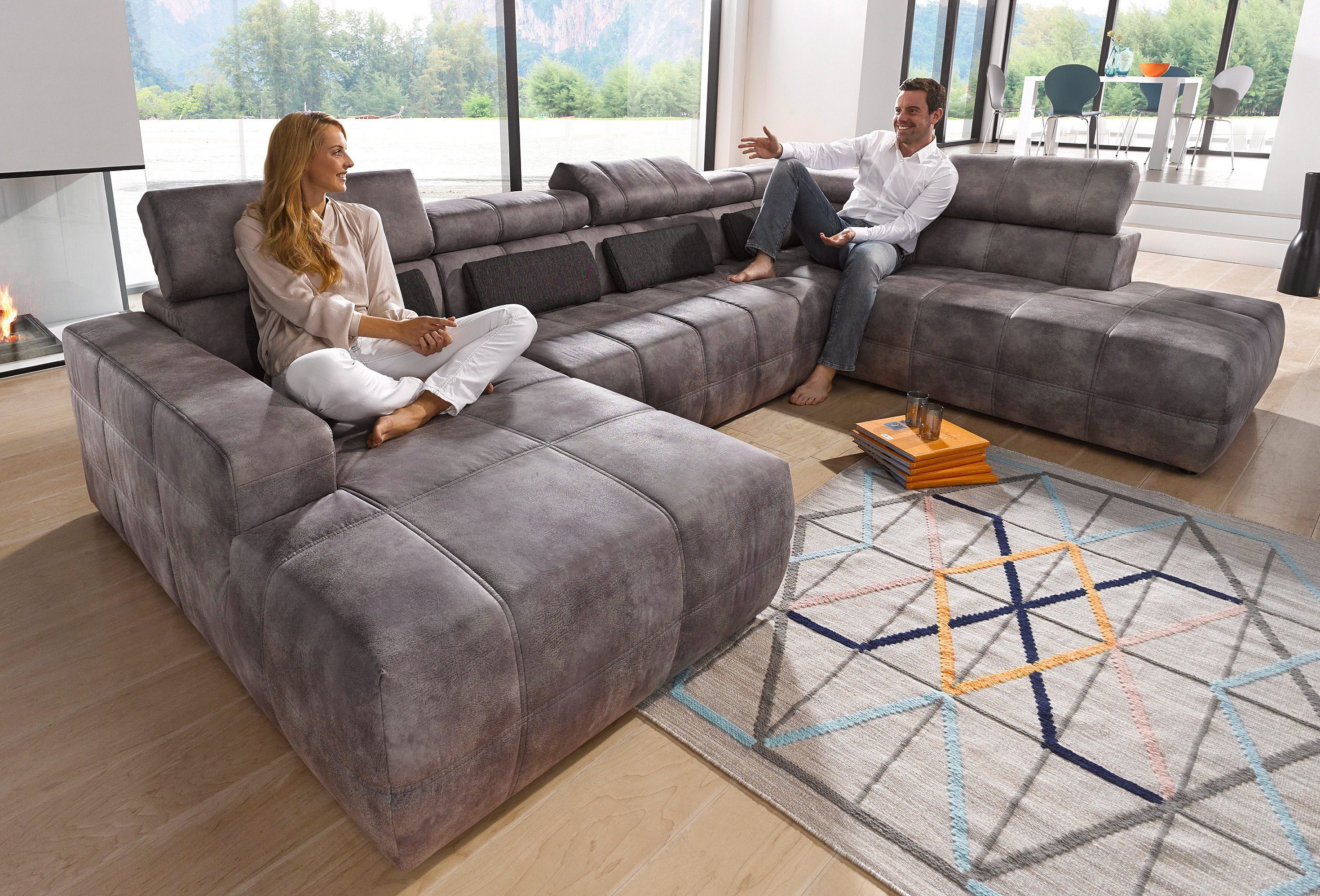 DOMO collection Wohnlandschaft Brandon, whlw. mit Sitztiefenverstellung, whlw. Nierenkissen, mit Kopfteilverstellung, wahlweise Sitztiefenverstellung, U-Form