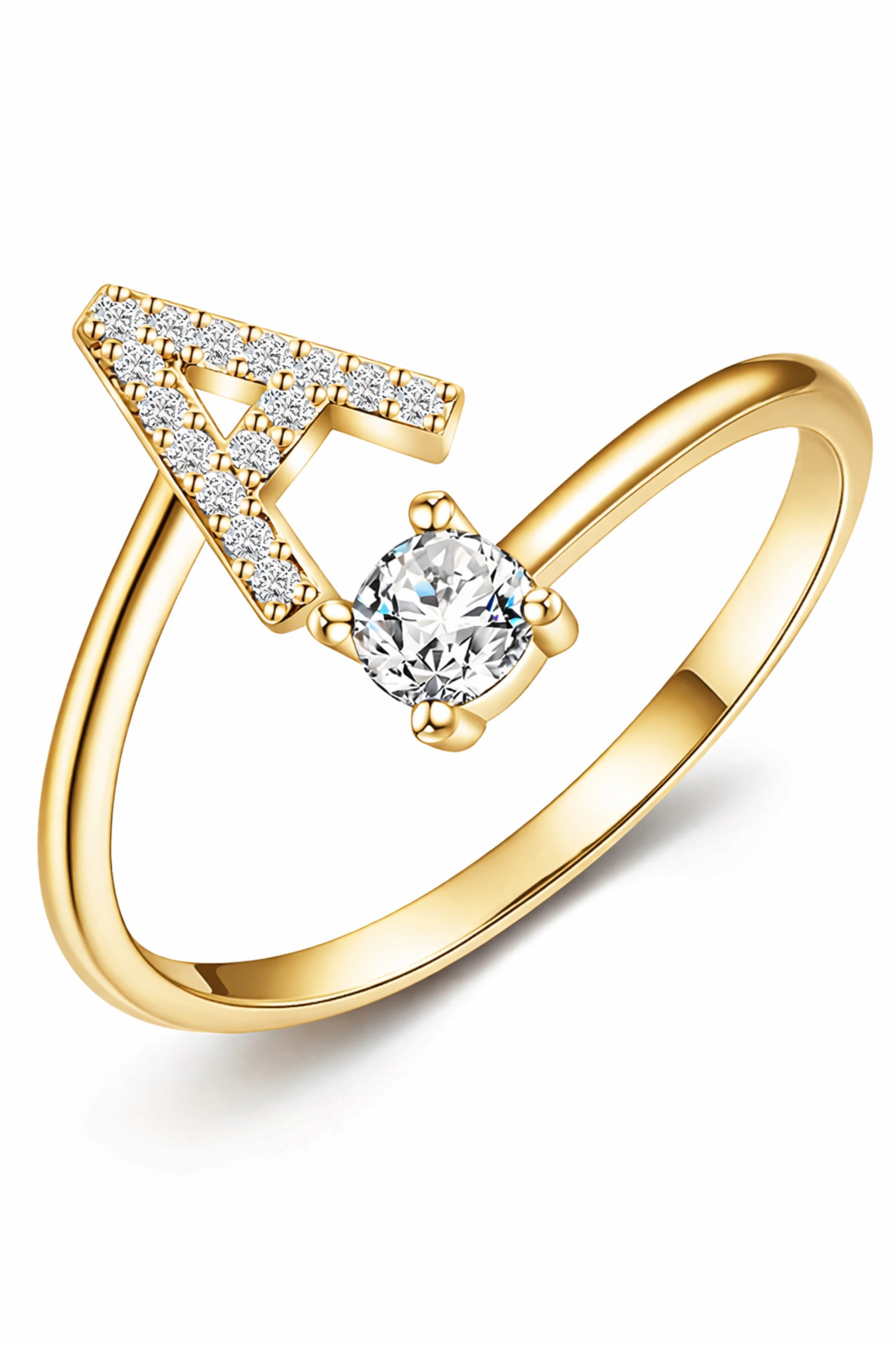 S&T Design Fingerring Buchstaben Ring Damen 14K Gold Vergoldet Silber Verstellbar Wasserfest (Goldring Geschenke für Frauen Freundin Mädchen Schmuck, 1-tlg., Buchstabenring), Damenring langlebigem Edelstahl Verstellbare Größe 50 - 60 Modeschmuck
