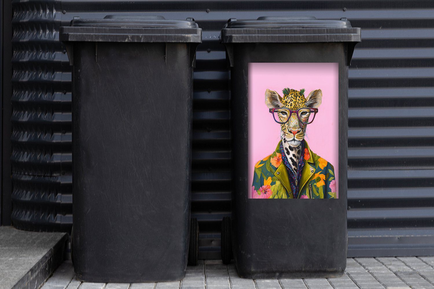 MuchoWow Wandsticker Container, Abfalbehälter Mülltonne, Mülleimer-aufkleber, (1 - - St), Brille - Sticker, Blumen Giraffe Tiere
