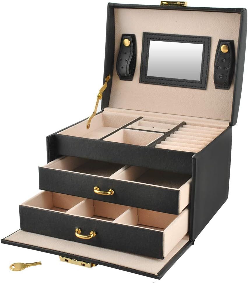 Isotrade Schmuckablage Schmuckkästchen Koffer 3 Farben Abschließbar Spiegel günstig online kaufen
