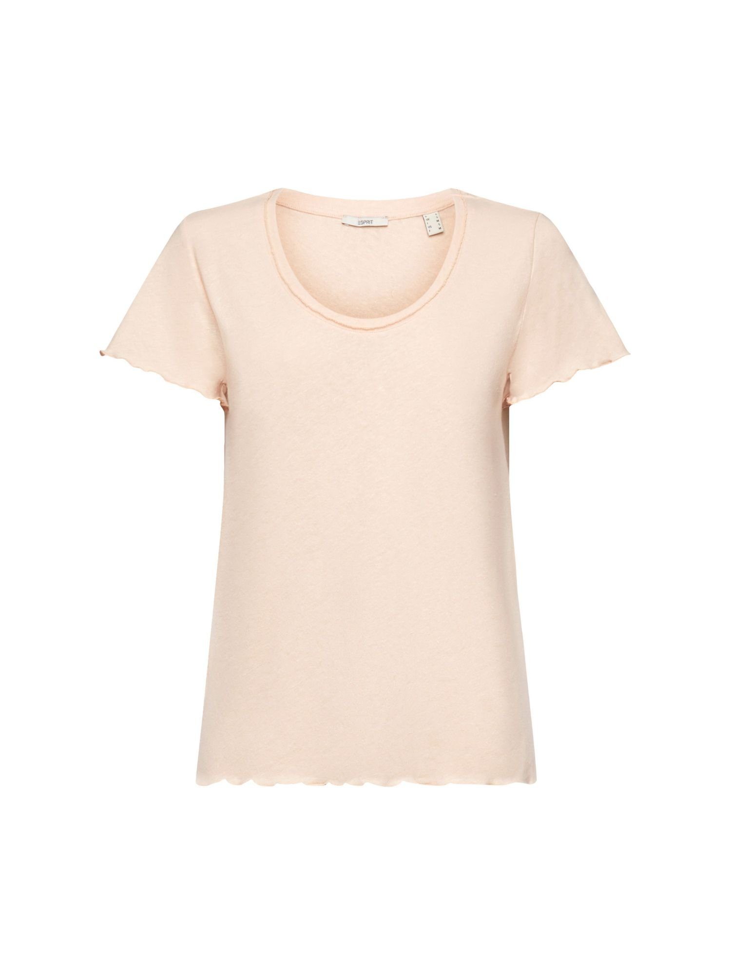 offiziell Esprit T-Shirt PINK T-Shirt Rollkanten, mit PASTEL (1-tlg) Baumwolle-Leinen-Mix
