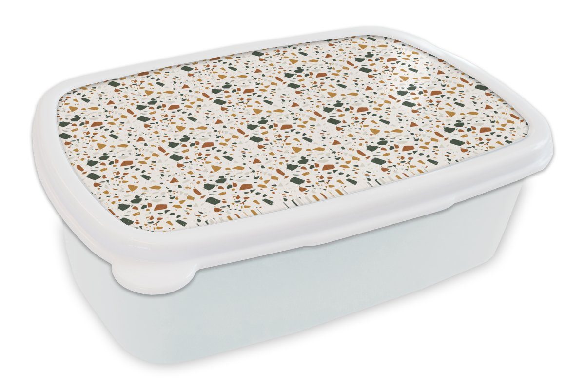 MuchoWow Lunchbox Terazzo - Muster - Struktur, Kunststoff, (2-tlg), Brotbox für Kinder und Erwachsene, Brotdose, für Jungs und Mädchen weiß