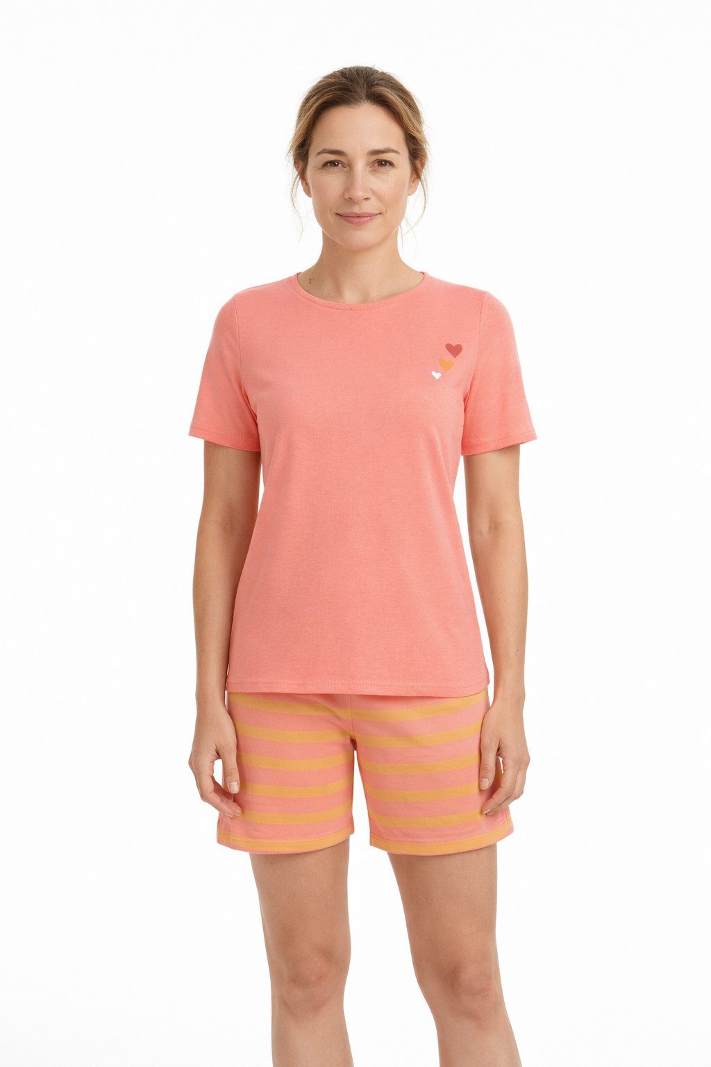 Ringella Shorty mit kleinem Motivdruck auf dem Oberteil und geringelter Shorts (2 tlg) 100% Baumwolle