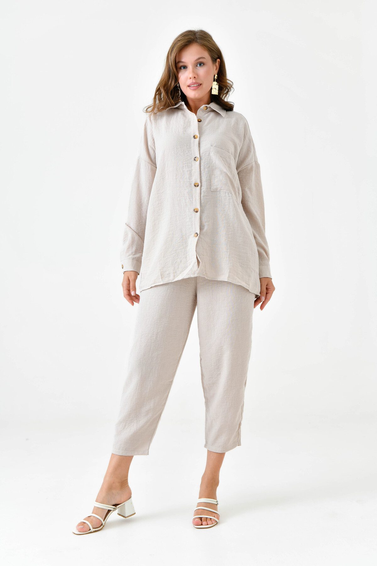 WOMAN VISION Blusentop Zweiteiliges Oversize-Set aus Hemd und Hose mit einer Tasche