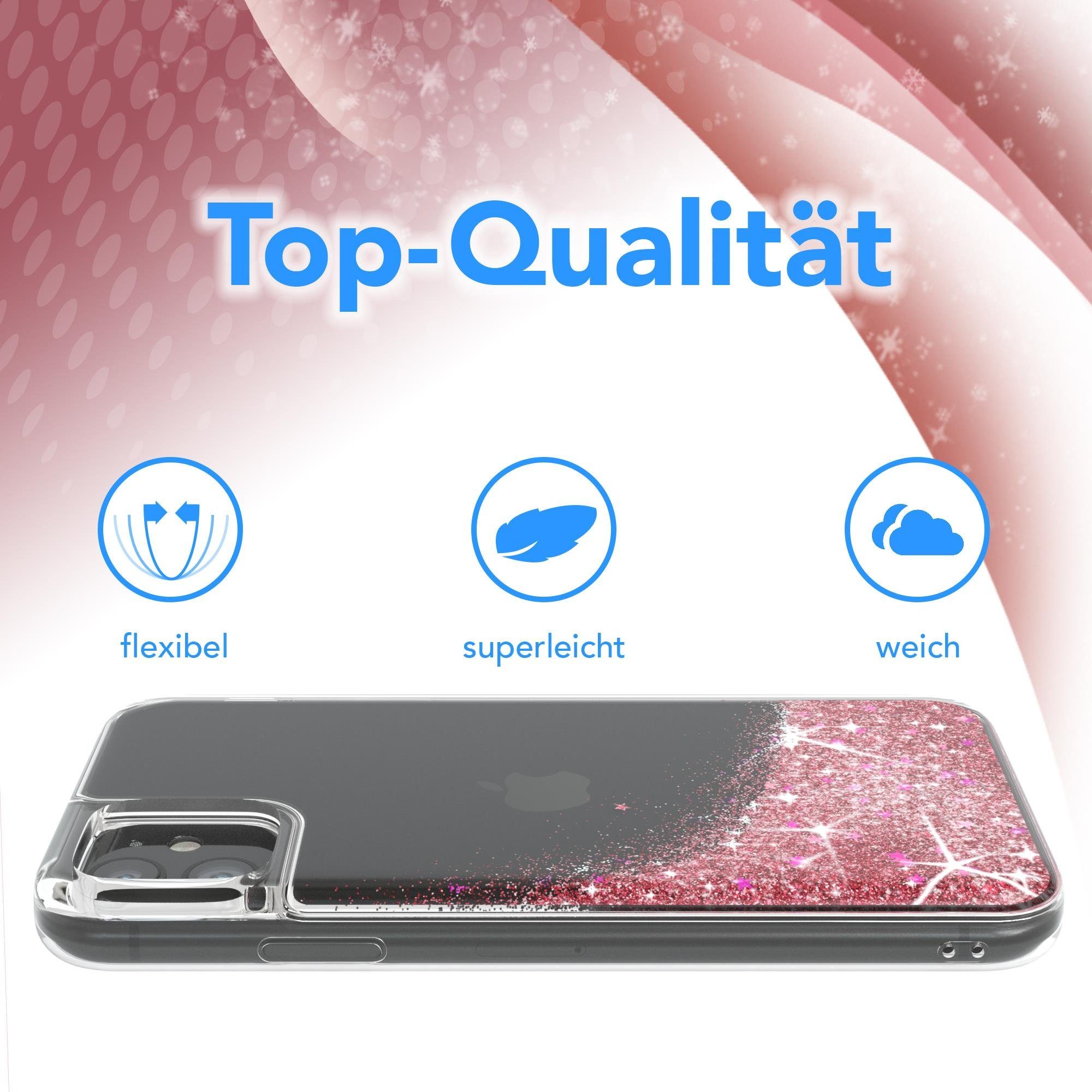 EAZY CASE Handyhülle Liquid Glittery Case für Apple iPhone 11 6,1 Zoll, Hülle Glitzer Flüssig durchsichtig Phone Case stoßfestes Etui Rosa