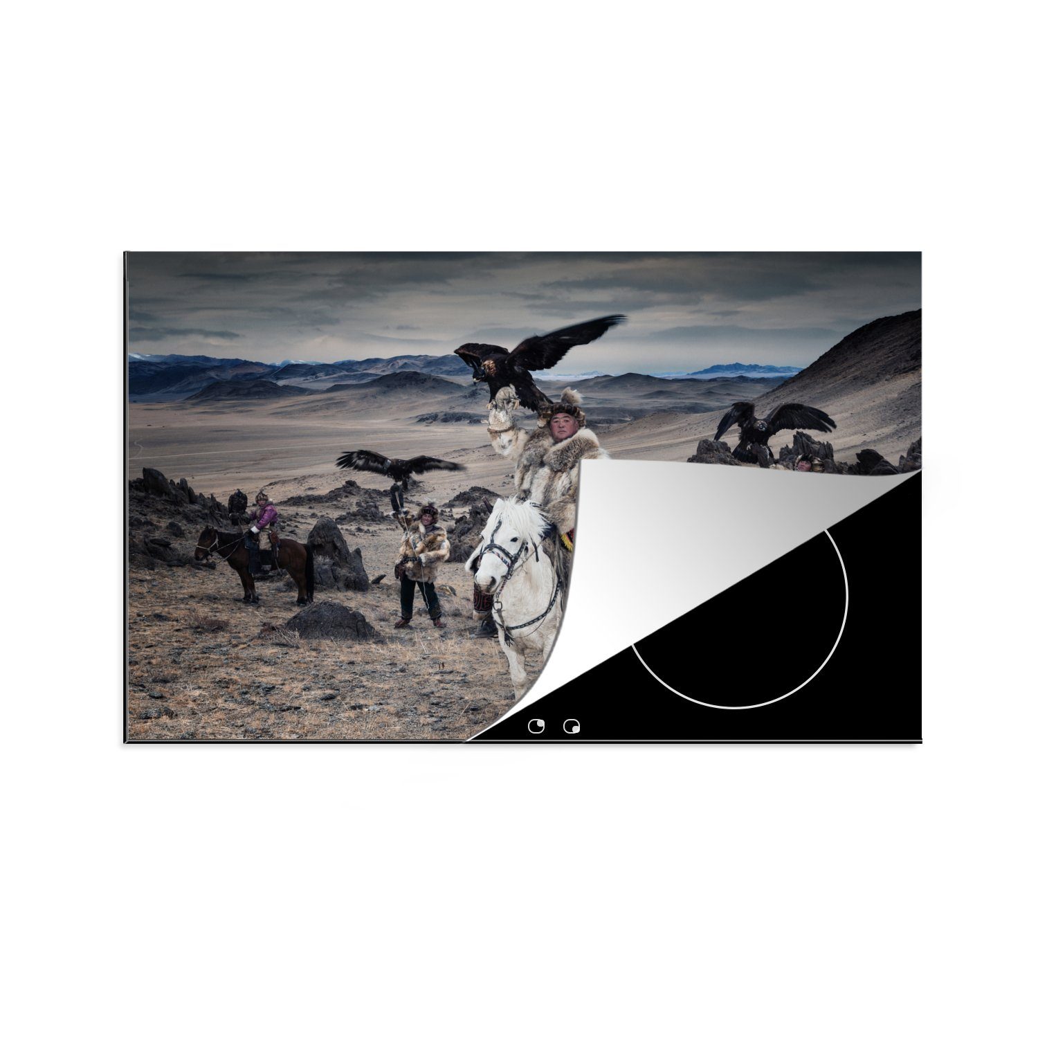 MuchoWow Herdblende-/Abdeckplatte Adlerjäger in der Mongolei, Vinyl, (1 tlg), 81x52 cm, Induktionskochfeld Schutz für die küche, Ceranfeldabdeckung